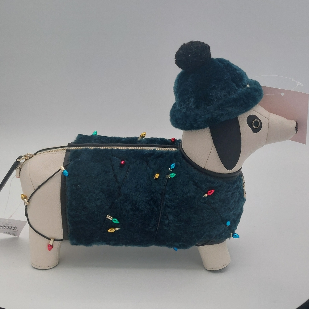Kate Spade Christmas Tree costume dog dachshund leather crossbody bag NWT - Picture 4 of 8